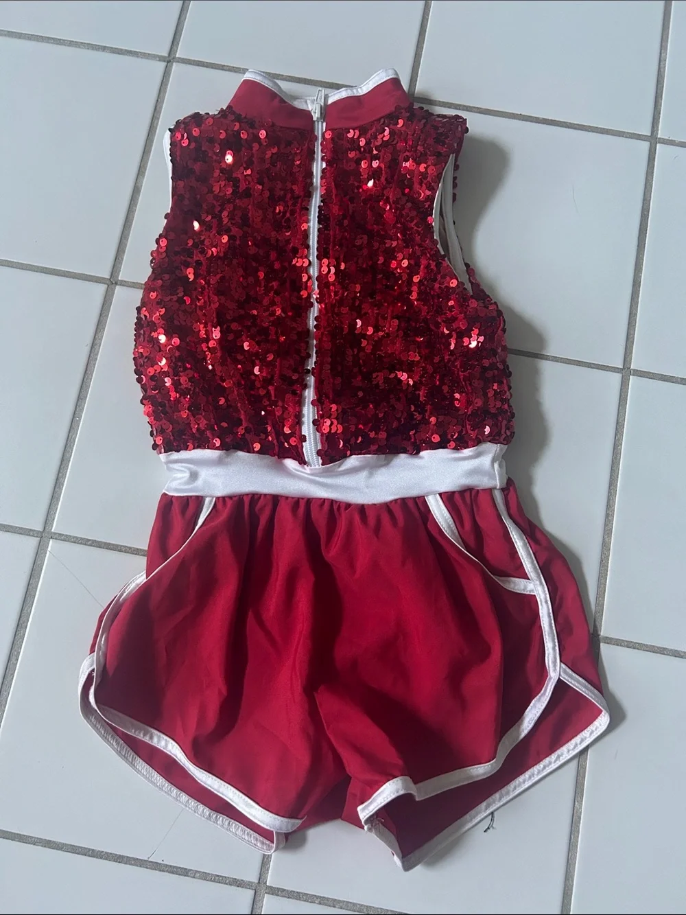 Weissman Red Sequin Dance Set with White Trim